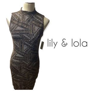 🆕Lily & Lola Size Med. Gold/Black Cocktail Dress!
